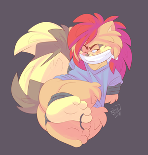 roarbndgdd1.png Random sketch done between commissions of a tied up Roarey XP.