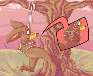 hangingsniff.png Commission thingywingywoo for [iconname]Triax7[/iconname], featuring Sniff/Nipsu from Moomins being left dangling from a tree by some unscrupulous kinky bastard.