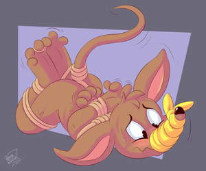 hogtiedsniff.png Piccy for [iconname]Triax7[/iconname] of Sniff/Nipsu from Moomins all wrapped up like a present XP.