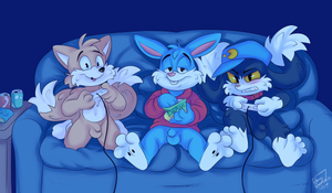 tbkcouchparty.png Commission for [iconname]Dreadnoughty96[/iconname], featuring Tails, Buster Bunny and Klonoa doing some nerdy shit with their junk out XP.