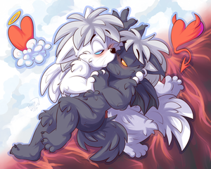 unholyunion.png Something drawn for the hell of it, because I wanted to draw some fox boys kissing XP.