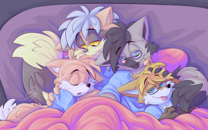 bedbundle.png Random drawing I decided to make the other day, featuring [iconname]IBp[/iconname]'s characters with my version of Tails and Roarey XP.