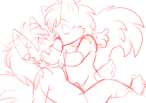 kissu4.png Thought it might be fun to share my process for drawing my stupid shit. You'll find the main line stages here in reverse order. I start with a rough pile of crap, then I draw a more detailed rough layer to get some of the basics down. After that I look at proportions and see if anything should be added or removed. Once I'm relatively satisfied that it doesn't look like complete ass, I move the pic around, magnifying and rotating, and adjust the canvas dimensions, so I can frame the sketch to look more interesting in composition. Then I draw a new, more detailed layer on top of the adjusted sketch, where I change a few things if I spot something that looks awful that I didn't notice before. Finally, I do the proper linework. I'll be doing a proper colour job on this one, so that will be showing up in my gallery in the near future XP.