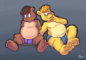  Commission for chodoudou featuring two of his bear characters. Looks like one of them is having a bit of a muse XP.