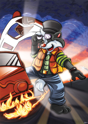  Confuzzled is a UK furry convention held in Manchester; last year I submitted a picture for their conbook and this year I was commissioned to do the front cover. This is the hardest I've worked on a picture and the original is over 10000x7000 pixels. The reason for the gigantic size is that the picture will also be printed as an A1 size poster and auctioned off for charity at the convention. It was fun to work on this image, I think I learned a thing or two along the way and it took a lot longer than anything else I've ever drawn. Hopefully people will like it and bid on it XP. The theme for the convention is 'science', so I was asked to put CF's mascot, Brok the Badger, posing in the poster for Back to the Future. Go figure XP.