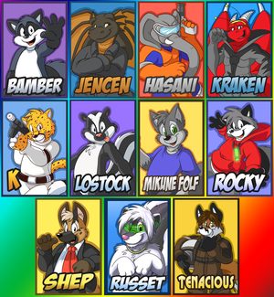  Here's the collection of con badges I drew for this years' convention XP.