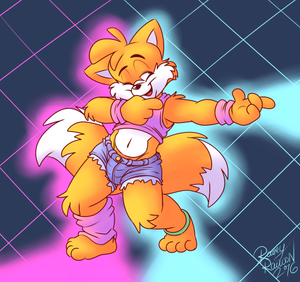80sgaytails.png Wanted to do a Tails one of these silly poofywoofter things XP.