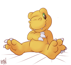 agumonsittin.png Sketch for anonymous, featuring Agumon and paws XP.