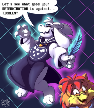 asrieldt.png Something very silly that I drew for fun. I felt like drawing adult Asriel but half way through sketching a more serious pic of him, I decided my style is pretty shit for cool/menacing things, so I took the piss out of the image instead XP.