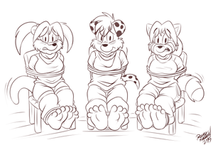 crysrexlacychbndug.png Sketch commission for firewolf66, featuring 3 of his characters (from left to right): Crystal, Rex and Lacy. They appear to be buggered XP.