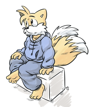 caption.png Quickie doodle of Tails in baggy clothes, because it's all I draw :F.