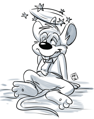 elmobash.png Commission sketch for Foxlover91 of Elmo mouse after getting twatted =O.
