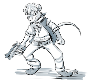 scroungepose.png Commission sketch for kepora of his rat character, scrounge, with some blaster thing from Mass Effect XP.
