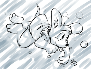 jackswim.png Commission sketch for christaphorac of his character, Jack, swimming underwater =O.