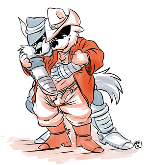 dingoschuddle.png Sketch commission requested by wolfblade for his lovely other half, wolfie . Tis the two dingo characters from Bravestarr being all gay and stuff XP.