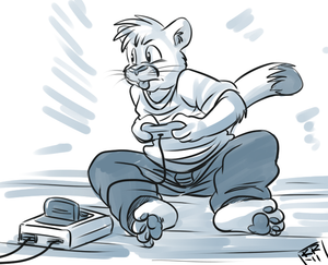 kyesnes.png Sketch commission for kyecougar of his character taking a SNES game very seriously =O.