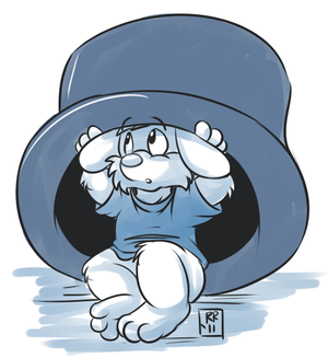 comjukehat.png Commission sketch for comjuke of his bunny character peering from under a magicians hat :F.