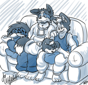 collinseses.png Gift sketch done for wolfblade of his Collins characters chilling out and stoof XP.