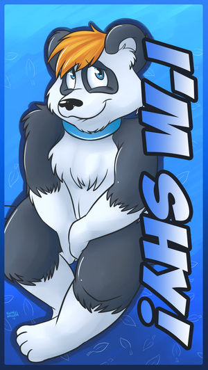 freddyshy small.png freddythepanda wanted to see his character in place of the otter on one of those shy badges XP. Here he is!